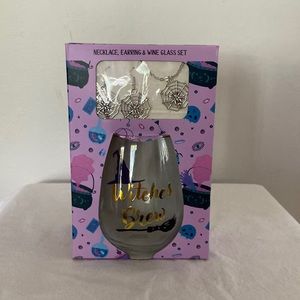 MHI Necklace, Earring & Wine Glass Set